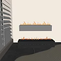 Modern Interior With Wall Mounted And Floor Standing Black Fireplaces With Flames 3d model