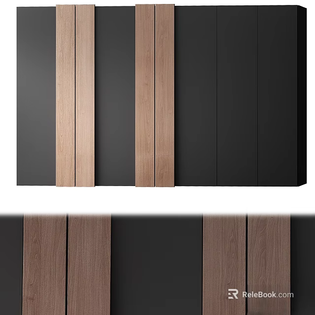 Contemporary Chest of Drawers Featuring Wooden Strips and Black Panel Design 3d model 