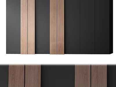 Contemporary Chest of Drawers Featuring Wooden Strips and Black Panel Design 3d model