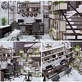 Industrial Office Interior Design With Bookshelves Green Plants Desk Chairs And Staircase