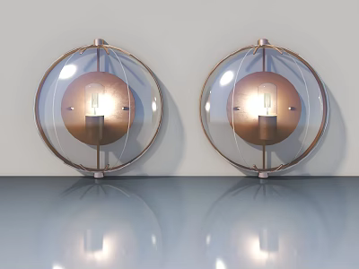 Modern Swing Door Design With Round Glass Wall Lamps And Reflective Floor 3d model