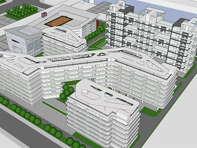 Modern Multi Storey Office Complex With Landscaped Gardens And Surrounding Greenery Contemporary Architectural Design 3d model