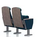 Two Blue Theater Seats With Wooden Armrests And Metal Legs