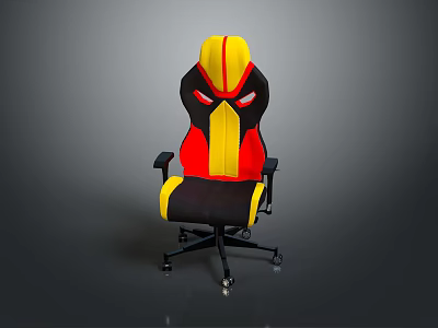 Stylish Yellow Red Black Gaming Chair With Adjustable Armrests And Rolling Wheels 3d model