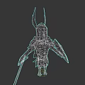 Mythical Armored Fantasy Creature Character With Horned Helmet Winged Armor And Sword