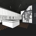Modern Exhibition Hall With Display Counter Historical Wall Displays And Striped Flooring