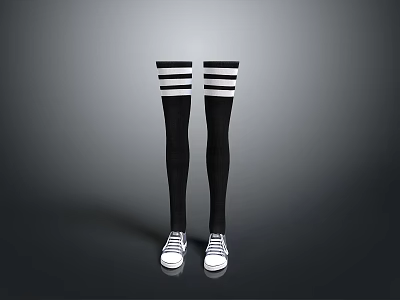 Black Over The Knee Socks with White Stripes Paired with White Sneakers 3d model