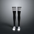 Black Over The Knee Socks with White Stripes Paired with White Sneakers
