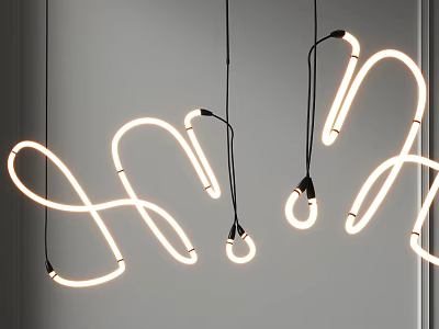 Modern Curved LED Pendant Lights with Stylish Design Hanging in Contemporary Interior Space 3d model