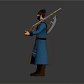 Traditional Man Wearing Blue Robe With Hat Beard Quiver And Long Stick