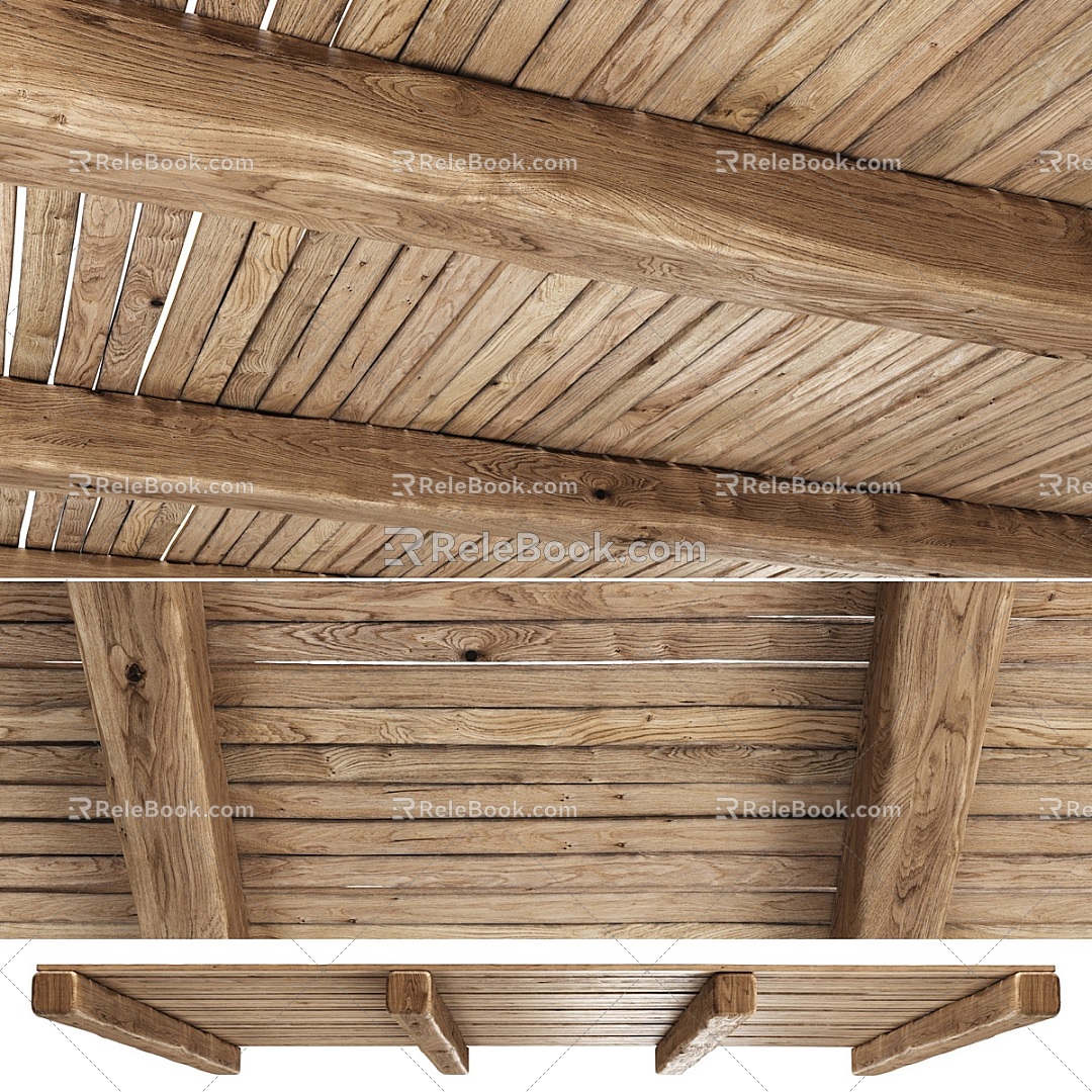 Quiet Wind Eave Roof Wooden Roof Ceiling Beam Wooden Strip Wooden Ceiling for Homestay 3d model