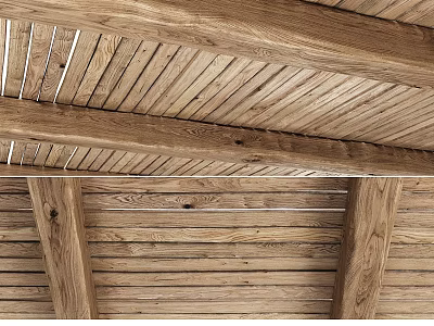 Rustic Wooden Ceiling With Beams And Planks 3d model