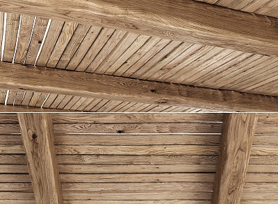 Quiet Wind Eave Roof Wooden Roof Ceiling Beam Wooden Strip Wooden Ceiling for Homestay 3d model