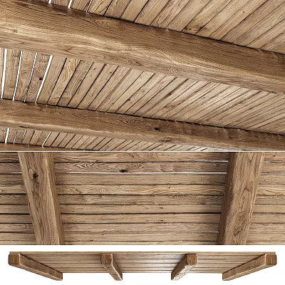 Rustic Wooden Ceiling With Beams And Planks 3d model