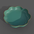 Teal Ceramic Bowl With Floral Shaped Rim And Pedestal Base For Home Decor