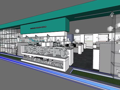 Public Office Space Interior Design With Open Layout Workstations Reception Counter And Glass Partitions 3d model