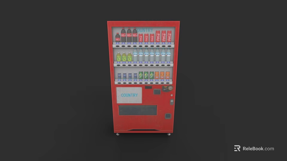 Red Coca-Cola Vending Machine Featuring Various Colorful Beverage Bottles 3d model