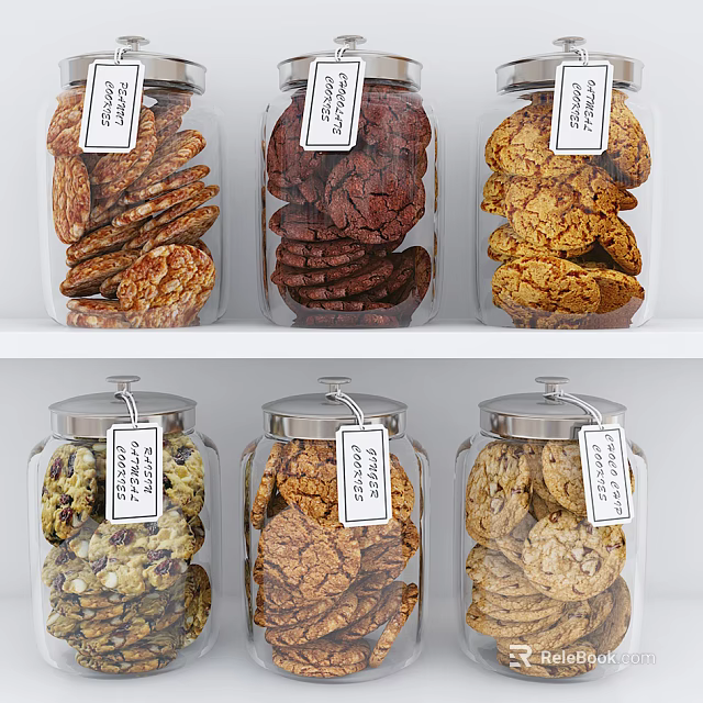Ceramic Storage Jars for Homemade Cookies with Label Tags and Airtight Lids 3d model 