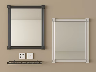 Black and White Framed Mirrors With Wall Mounted Shelf and Power Outlets 3d model
