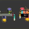 Cute Colorful Cartoon Tape Robot Characters With Headphones And Smiling Faces