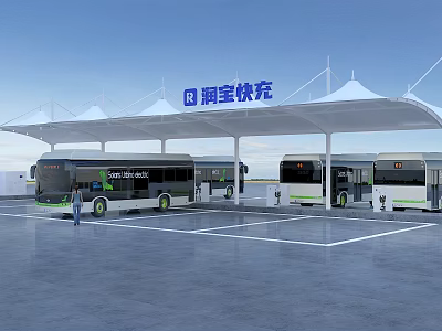 Runbao Fast Charging Station With Electric Buses Charging Under Canopy Structure 3d model