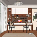 Modern Home Office Desk With Wooden Bookshelves White Cabinets Books Decorations Laptop And Chairs