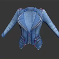 Stylish Blue Denim Biker Jacket With Front Zipper And Studs Decoration On Sleeves