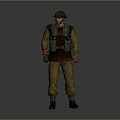 Game Movie Character Wearing Brown Jacket Khaki Pants With Military Helmet And Tactical Vest