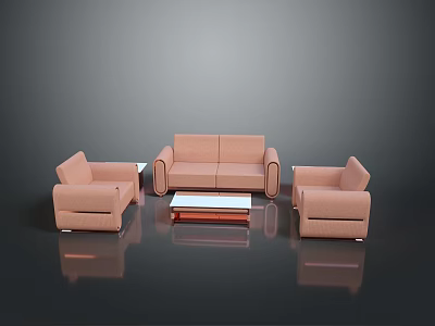 Light Brown Sofa Two Armchairs And White Top Coffee Table Living Room Furniture Set 3d model