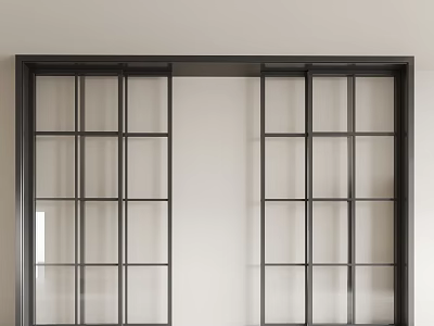 Modern Black Metal Frame Sliding Doors With Glass Grid Panels For Interior Design 3d model