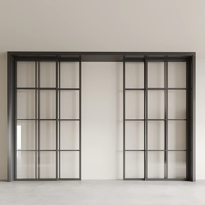 Modern Black Metal Frame Sliding Doors With Glass Grid Panels For Interior Design 3d model