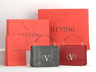 Valentino Bags And Shopping Bags With V Logos 3d model