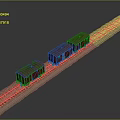 Three Red Train Carriages Moving Along Straight Railway Track with Gravel Around