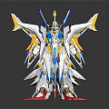 Colorful Mechanical Robot Character With White Blue Yellow Red Wings And Detailed Design