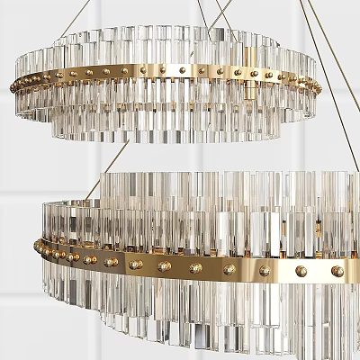 Elegant Modern Chandelier With Crystal Strips And Golden Metal Frames For Interior Design 3d model
