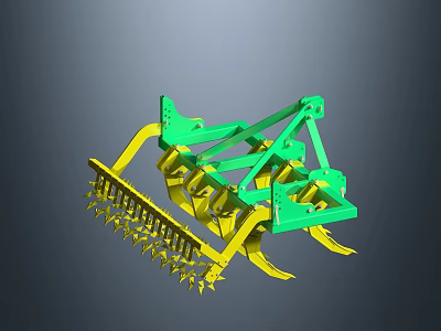 Green and Yellow Heavy Duty Agricultural Cultivator with Sharp Metal Teeth for Soil Preparation 3d model