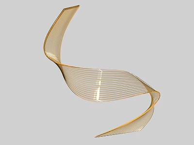Golden Curved Lines Abstract Sculpture With Modern Flowing Design Art Piece 3d model