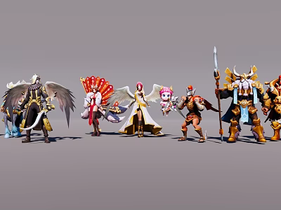 Male Fantasy Game Characters With Wings Weapons And Mythical Armor Designs 3d model