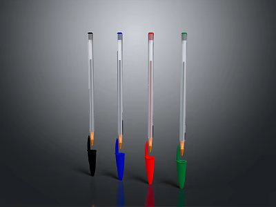 Colored Transparent Body Writing Pens With Black Blue Red Green Tips 3d model