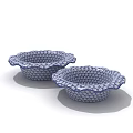Ceramic Dinnerware Set With Two Bowls Blue And White Scalloped Edge Pattern 3d model