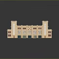 Classical Architectural Building Model with Symmetrical Towers Clock And Decorative Facade