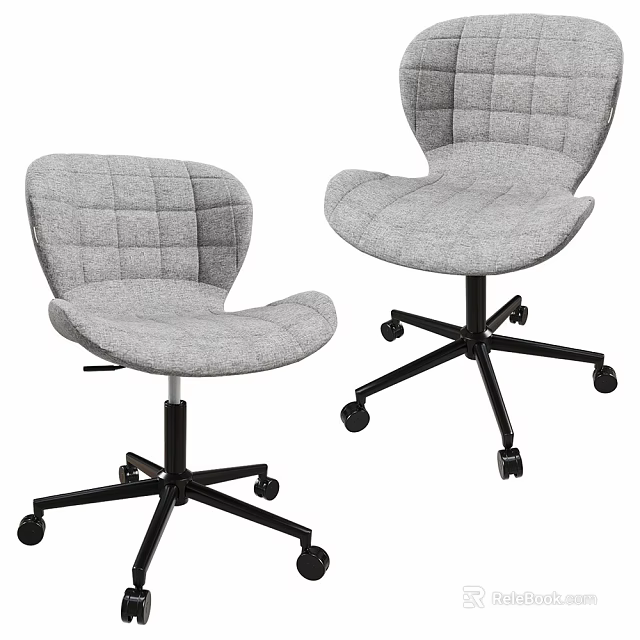 Gray Quilted Office Chairs With Black Base And Rolling Wheels 3d model