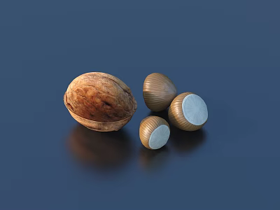 Fresh Whole And Peeled Hazelnuts Exposing Crunchy Kernel On Dark Background 3d model