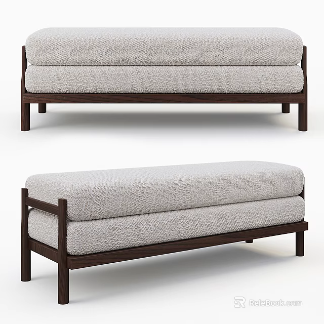 Modern Gray Upholstered Bench With Wooden Frame And Comfortable Seating 3d model 
