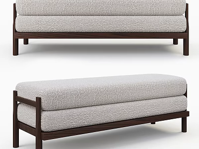 Modern Gray Upholstered Bench With Wooden Frame And Comfortable Seating 3d model