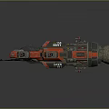 Red And Black Futuristic Navy Spaceship With Mechanical Details And Weapon Systems