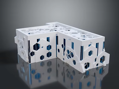 White 3D Geometric Modular Structure With Holes And Smooth Surface Reflections 3d model