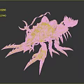 Blue Fantasy Creature With Red Streamers Horns Sharp Claws Pink And Yellow Accents