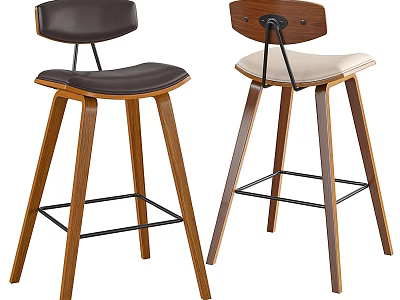 Two Modern Bar Stools With Wooden Legs Different Seat Cushions And Metal Support Frames 3d model