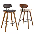 Two Modern Bar Stools With Wooden Legs Different Seat Cushions And Metal Support Frames